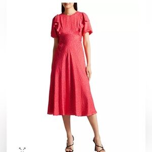 Ted Baker London Mayyia Ruffle Tie Back Puff Sleeve A-Line Midi Dress